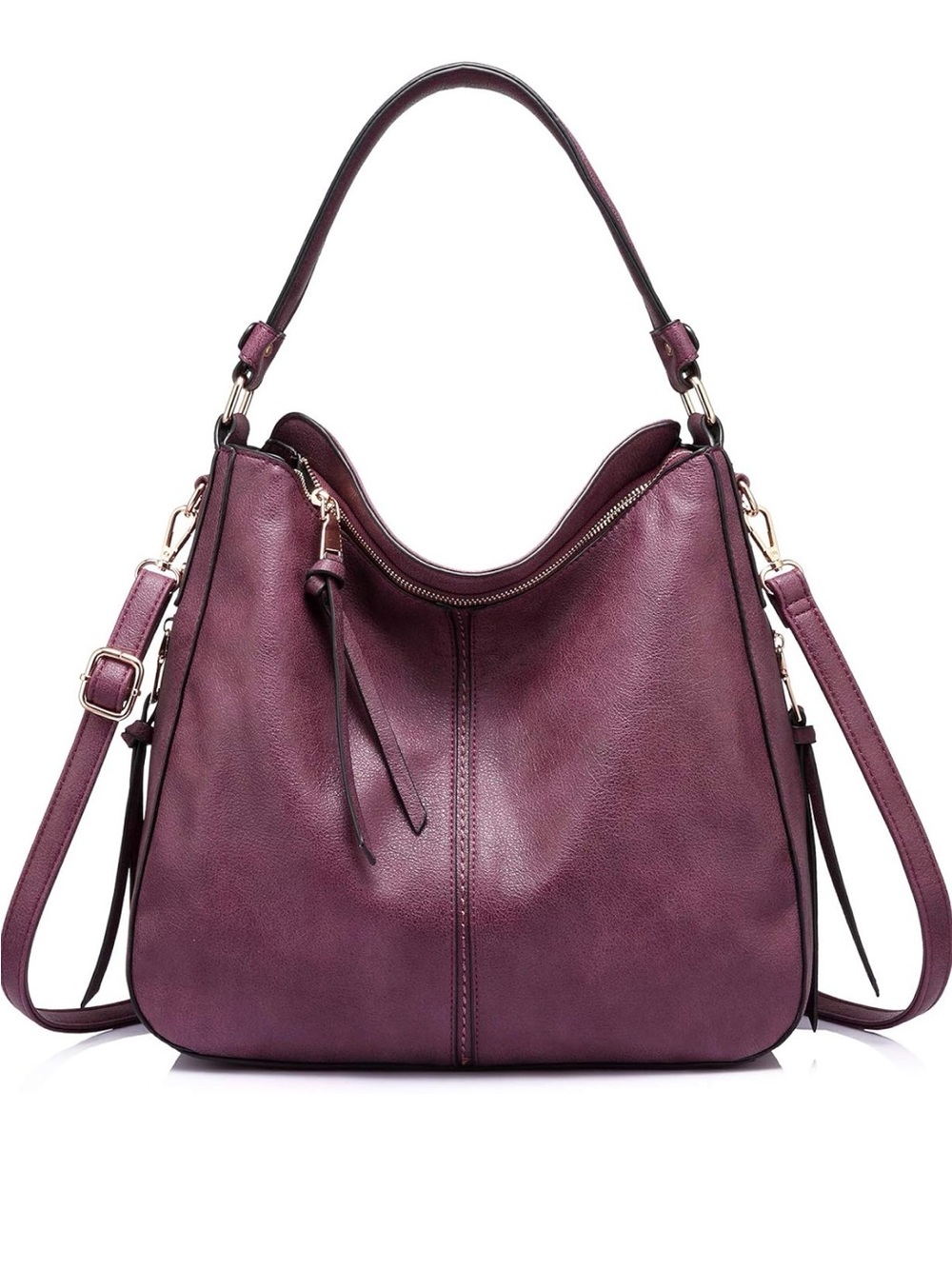 Realer Purple Plum Hobo Shoulder Bag Vegan Leather Gold Hardware Tassels